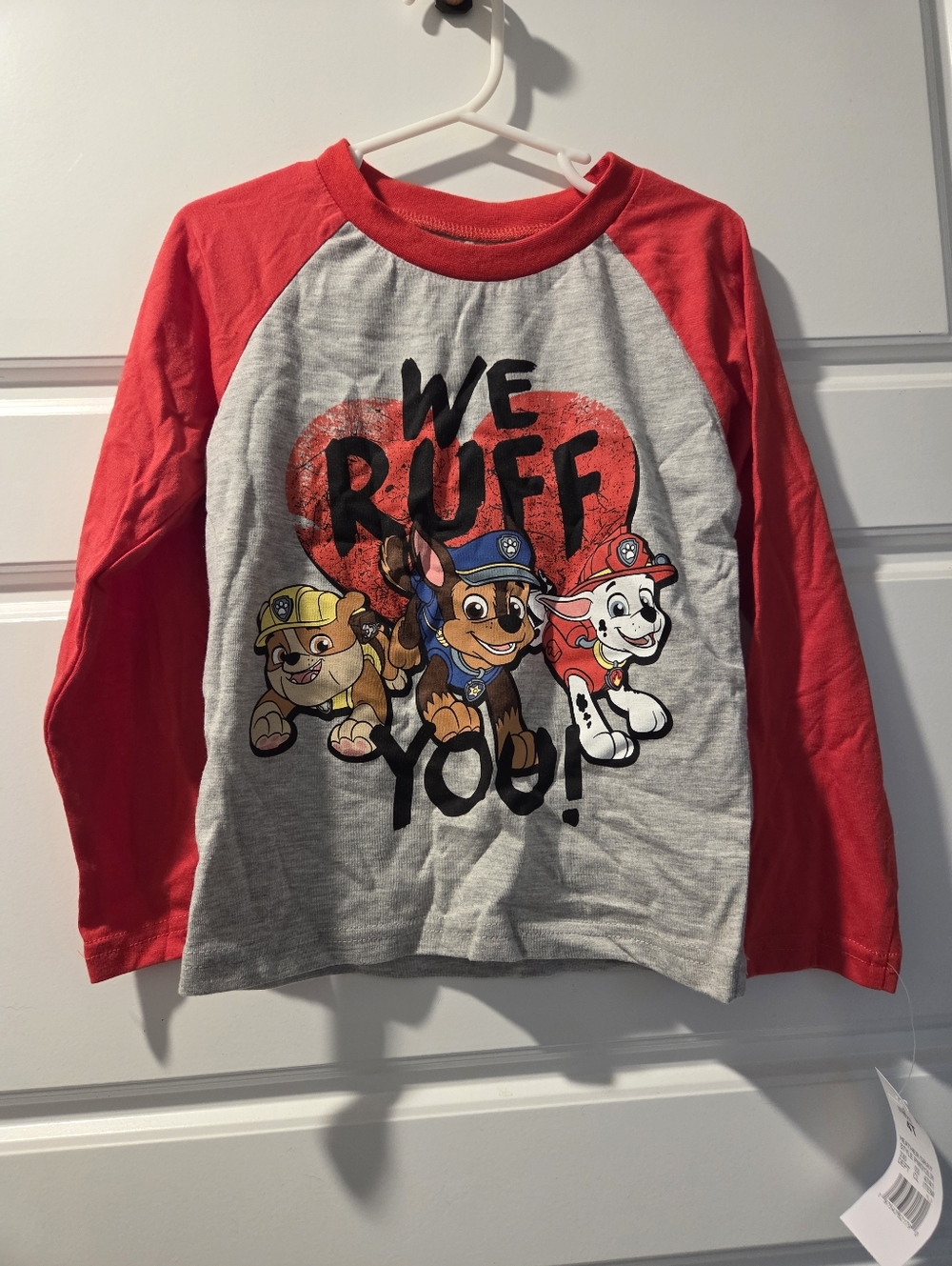 Paw Patrol Red & Gray Raglan 'We Ruff You' Long Sleeve Tee 4 T Nwt